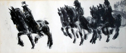 Max Feldbauer,Scholle,Lithografie,Pferde,Pferdegespann mit Kutsche,Ausfahrt des Regenten,signiert,signiert r.u.,Originalrahmung
