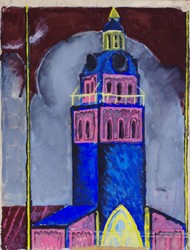 Max Feldbauer,Scholle,Turm,Gouache,36 x 27, 5 cm,unsigniert,Rückseite von „Kunst und Handwerk“