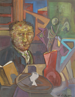 Schultheiss,Schultheis,Joles,Joles Bickel-Schultheis,Selbstportrait mit Vase, Buch und Büste,Tempera
