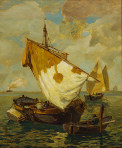 Ludwig Dill, Fischerboote auf der Adria, um1880,Öl/Leinwand