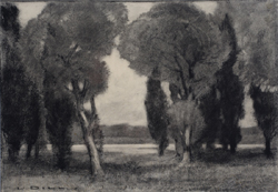 Ludwig Dill, Mooslandschaft, Dachau, Moor, Moos,Kohle/Papier,1910