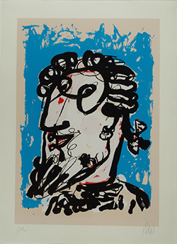 Markus Lüpertz, Mozart blau, Herzschmerz, Farbserigrafie Papier