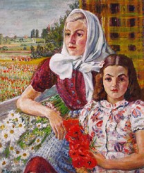 Paula Wimmer, Mädchen,Mutter mit Tochter, Mutter mit Kind, Mädchen,Mutter mit Kind im Garten,Öl/Leinwand,unsigniert,Dachau,Künstlerin,Feldbauer Schülerin,Berlin