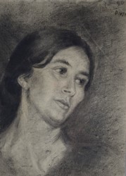 Paula Wimmer, Kohle/Papier,Kohlezeichnung auf Papier,Portrait,Portrait juges Mädchen,signiert,signiert r.o.,datiert, datiert 7.2.1896, Paula Wimmer, Dachau, Künstlerin, Feldbauer Schülerin, Berlin