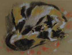 Paula Wimmer, Pstellkreide/Papier,Pastell,signiert,signiert r.u., Katzenknäuel,Paula Wimmer, Katzen,Katze,junge Katze, Katzenfamilie, Öl/Leinwand, signiert, Dachau, Künstlerin, Feldbauer Schülerin, Berlin